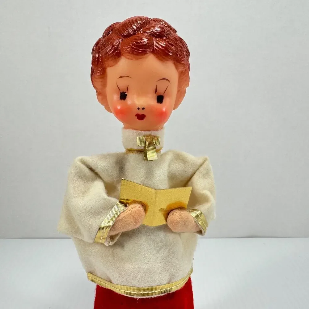 Vintage Christmas Caroler Figure Felt Holiday Decor MCM Japan Figurine